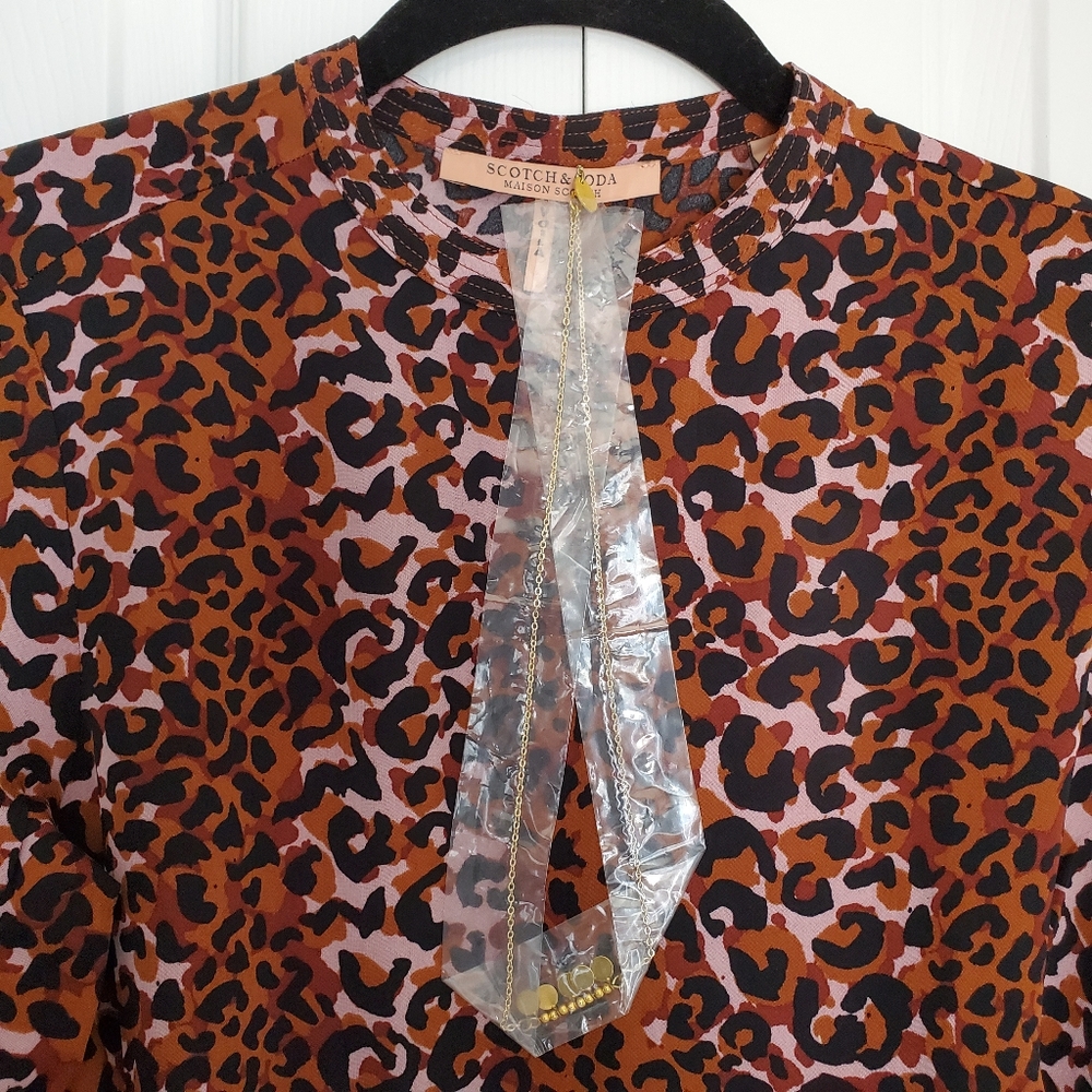 NEW Scotch & Soda Leopard Tie Front Blouse - Picture 4 of 10